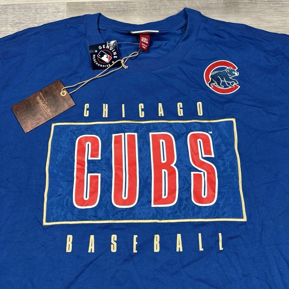 Mitchell & Ness Royal Blue Chicago Cubs MLB  Premium T-Shirt‎ Men's 2XL NEW